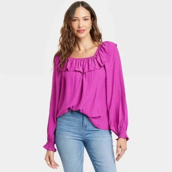 ✨NWT Target Knox Rose Purple Puff Sleeve Ruffle Neck Peasant Blouse Top Size XXL - Picture 9 of 12